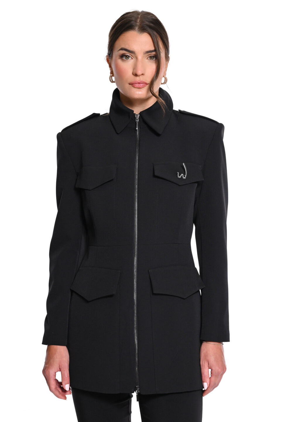 Μαύρο Military Jacket με Φερμουάρ
