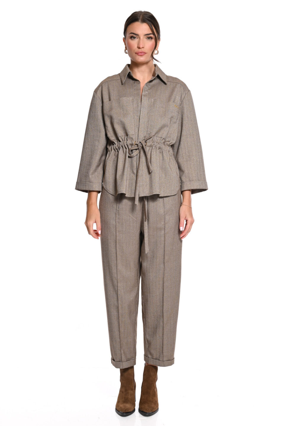 Taupe Παντελόνι Tapered Utility με Κορδόνι