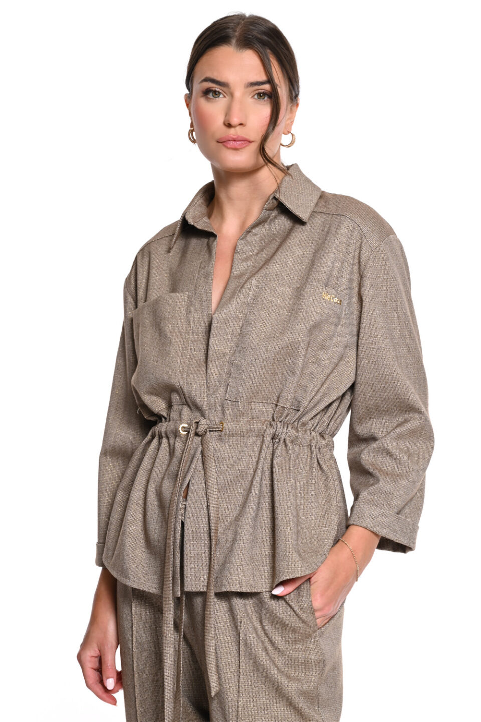 Taupe Πουκάμισο Jacket Utility με Κορδόνι