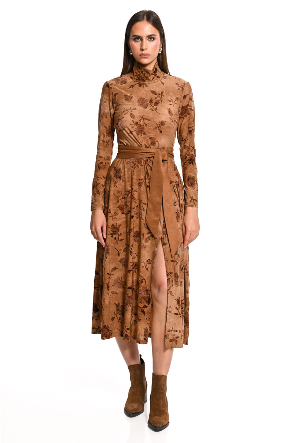 Floral midi φόρεμα με ζώνη
